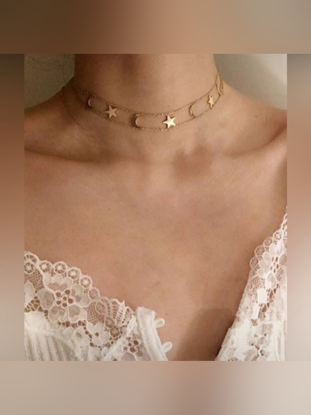 Gold Plated Stainless Steel Star & Moon Choker Necklace